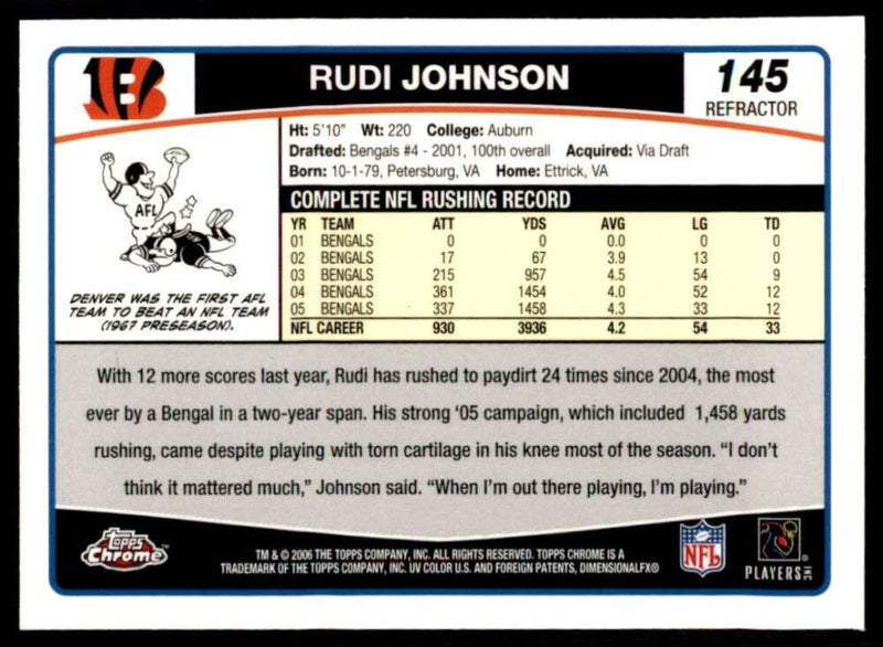 Load image into Gallery viewer, 2006 Topps Chrome Refractor Rudi Johnson #145 Cincinnati Bengals Image 2
