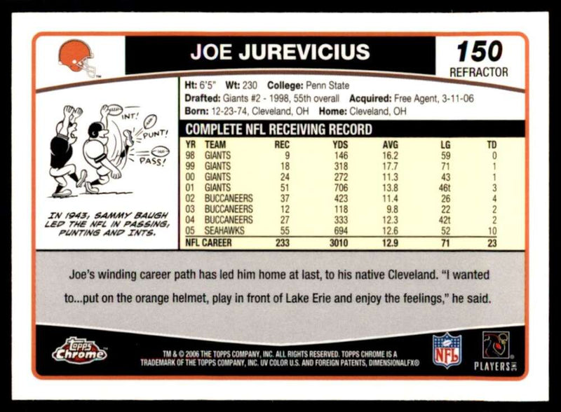 Load image into Gallery viewer, 2006 Topps Chrome Refractor Joe Jurevicius #150 Cleveland Browns Image 2
