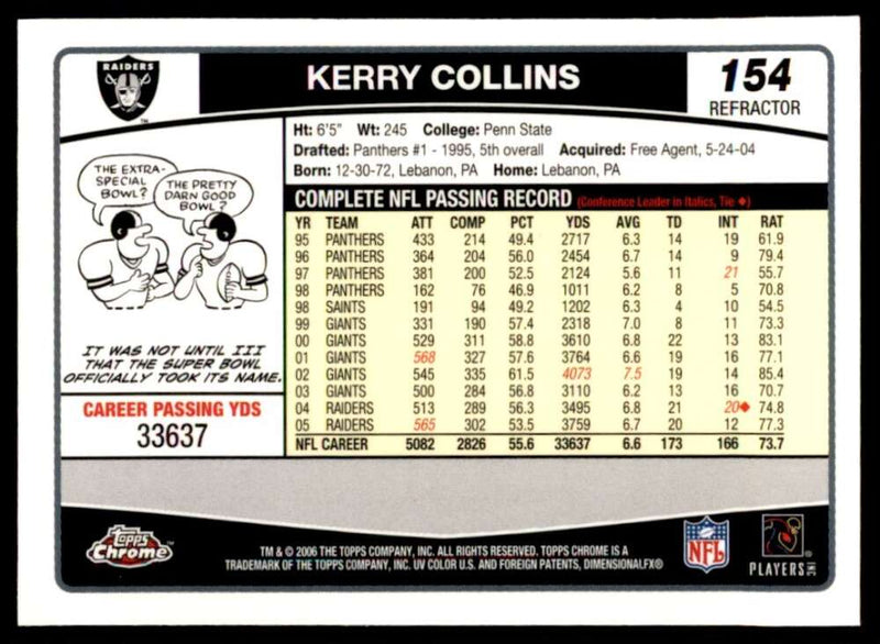 Load image into Gallery viewer, 2006 Topps Chrome Refractor Kerry Collins #154 Oakland Raiders Image 2
