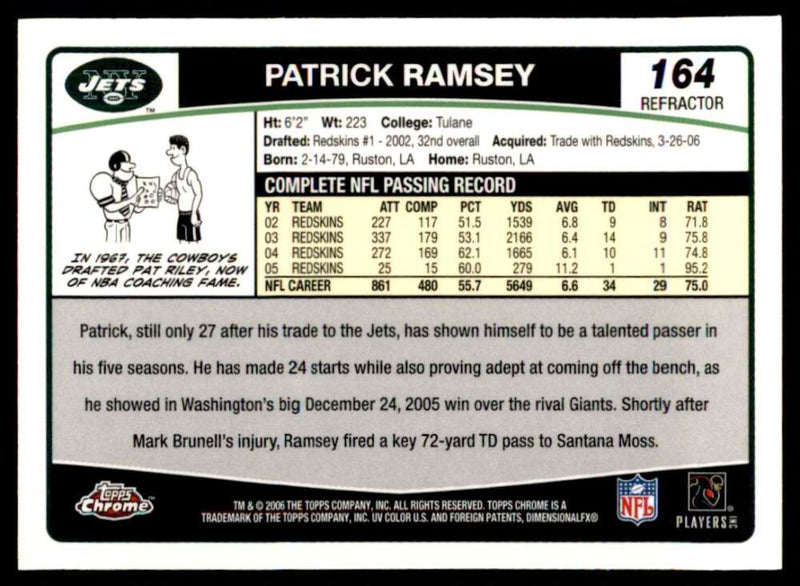 Load image into Gallery viewer, 2006 Topps Chrome Refractor Patrick Ramsey #164 New York Jets Image 2
