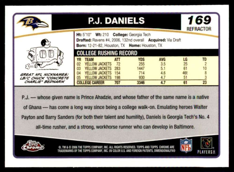 Load image into Gallery viewer, 2006 Topps Chrome Refractor P.J. Daniels #169 Baltimore Ravens Rookie RC Image 2
