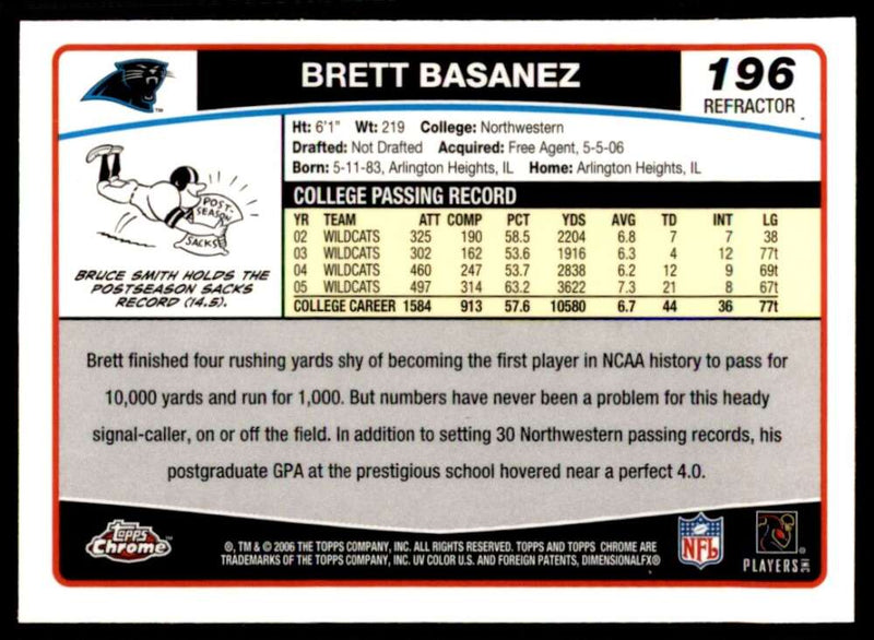 Load image into Gallery viewer, 2006 Topps Chrome Refractor Brett Basanez #196 Carolina Panthers Rookie RC Image 2
