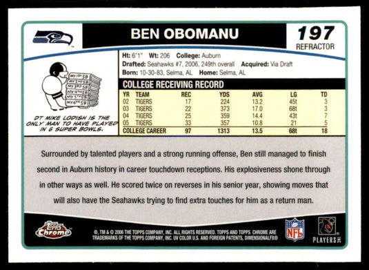 2006 Topps Chrome Refractor Ben Obomanu 