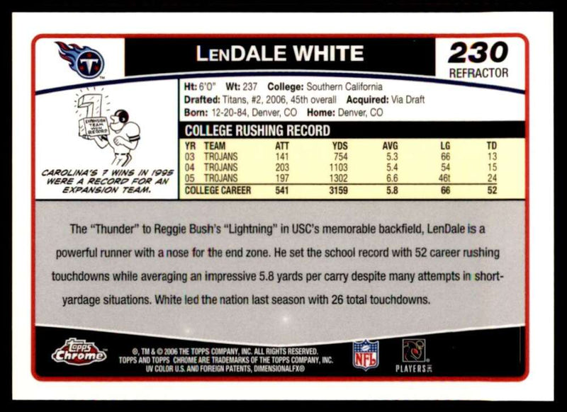 Load image into Gallery viewer, 2006 Topps Chrome Refractor LenDale White #230 Tennessee Titans Rookie RC Image 2
