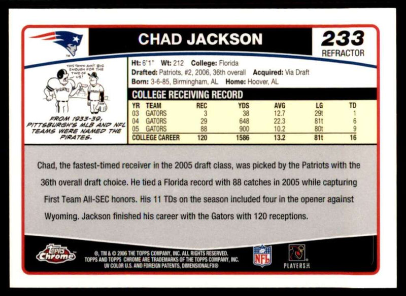 Load image into Gallery viewer, 2006 Topps Chrome Refractor Chad Jackson #233 New England Patriots Rookie RC Image 2
