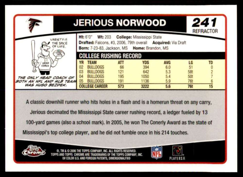 Load image into Gallery viewer, 2006 Topps Chrome Refractor Jerious Norwood #241 Atlanta Falcons Rookie RC Image 2
