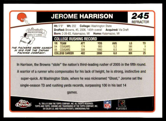 2006 Topps Chrome Refractor Jerome Harrison