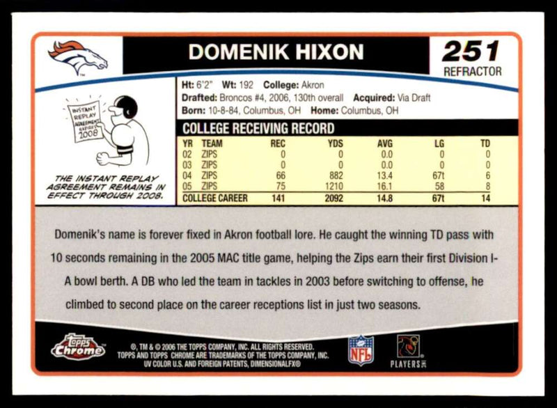 Load image into Gallery viewer, 2006 Topps Chrome Refractor Domenik Hixon #251 Denver Broncos Rookie RC Image 2
