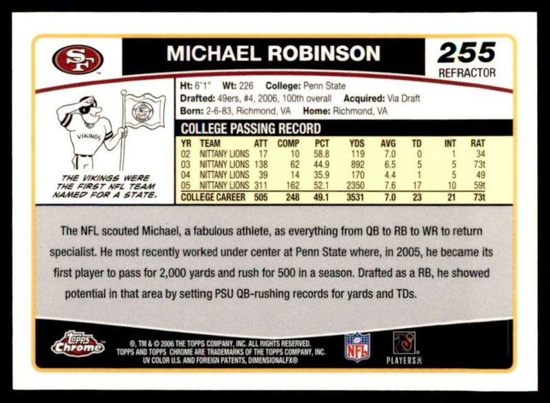 Load image into Gallery viewer, 2006 Topps Chrome Refractor Michael Robinson #255 San Francisco 49ers Rookie RC Image 2
