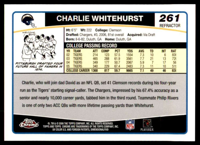 Load image into Gallery viewer, 2006 Topps Chrome Refractor Charlie Whitehurst #261 San Diego Chargers Rookie RC Image 2
