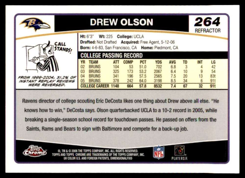 Load image into Gallery viewer, 2006 Topps Chrome Refractor Drew Olson #264 Baltimore Ravens Rookie RC Image 2
