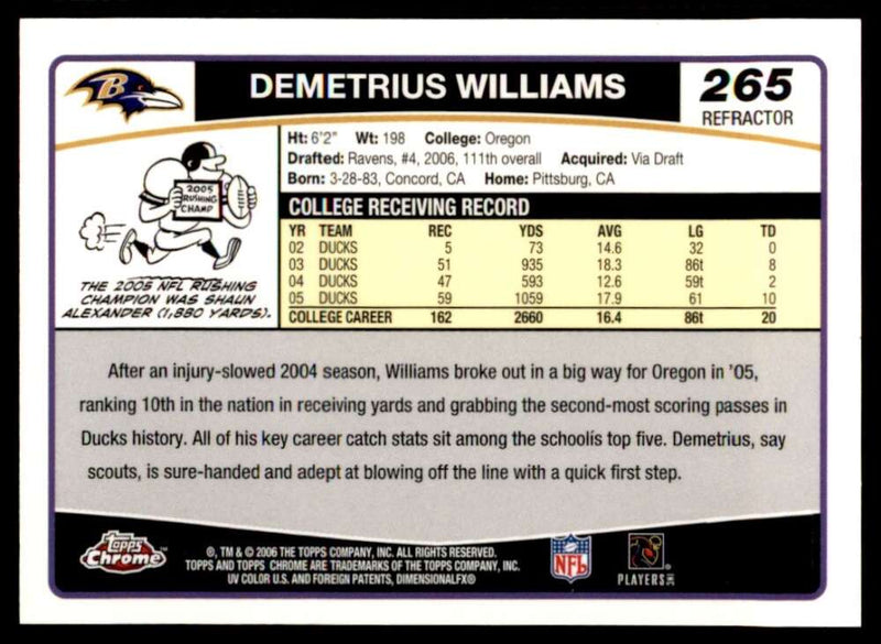 Load image into Gallery viewer, 2006 Topps Chrome Refractor Demetrius Williams #265 Baltimore Ravens Rookie RC Image 2
