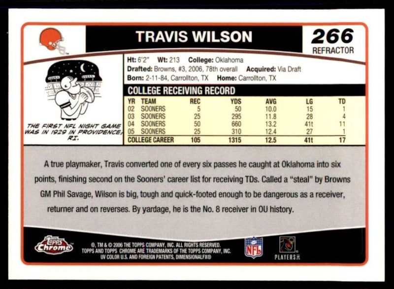 Load image into Gallery viewer, 2006 Topps Chrome Refractor Travis Wilson #266 Cleveland Browns Rookie RC Image 2
