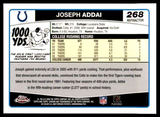 2006 Topps Chrome Refractor Joseph Addai