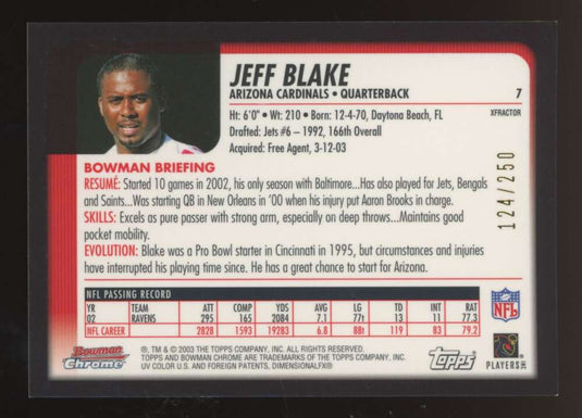 2003 Bowman Chrome Xfractor Jeff Blake