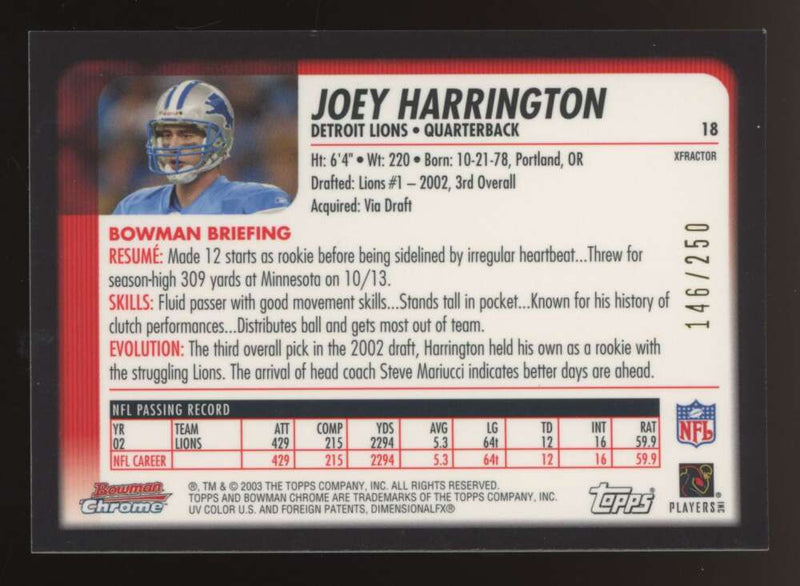 Load image into Gallery viewer, 2003 Bowman Chrome Xfractor Joey Harrington #18 Detroit Lions /250 Image 2
