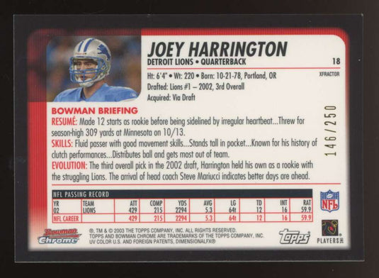 2003 Bowman Chrome Xfractor Joey Harrington 