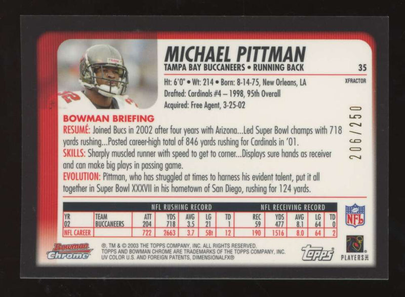 Load image into Gallery viewer, 2003 Bowman Chrome Xfractor Michael Pittman #35 Arizona Cardinals /250 Image 2
