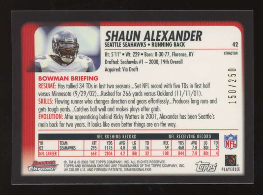 2003 Bowman Chrome Xfractor Shaun Alexander 