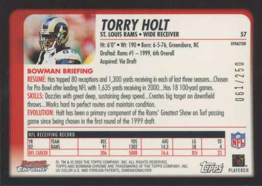 2003 Bowman Chrome Xfractor Torry Holt