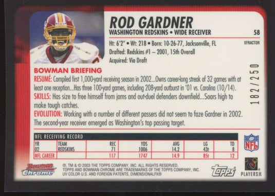 2003 Bowman Chrome Xfractor Rod Gardner