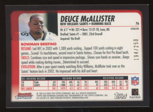 2003 Bowman Chrome Xfractor Deuce McAllister 