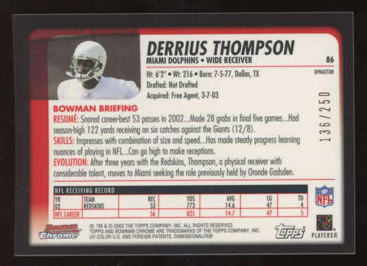 2003 Bowman Chrome Xfractor Derrius Thompson 