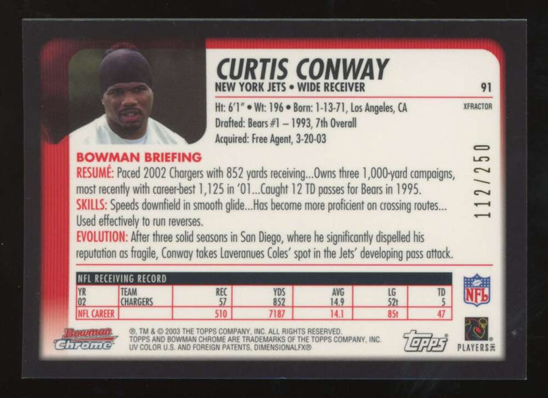 Load image into Gallery viewer, 2003 Bowman Chrome Xfractor Curtis Conway #91 New York Jets /250 Image 2
