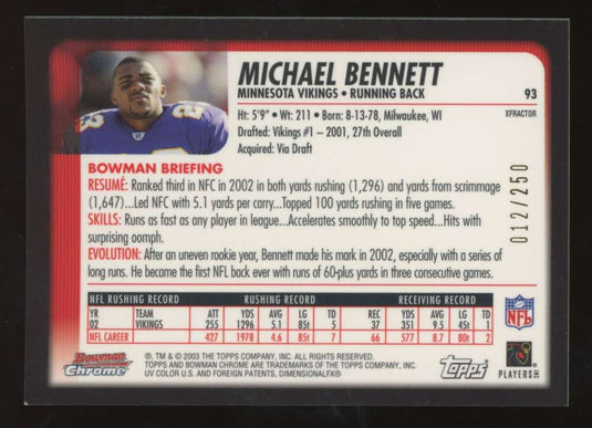 2003 Bowman Chrome Xfractor Michael Bennett 