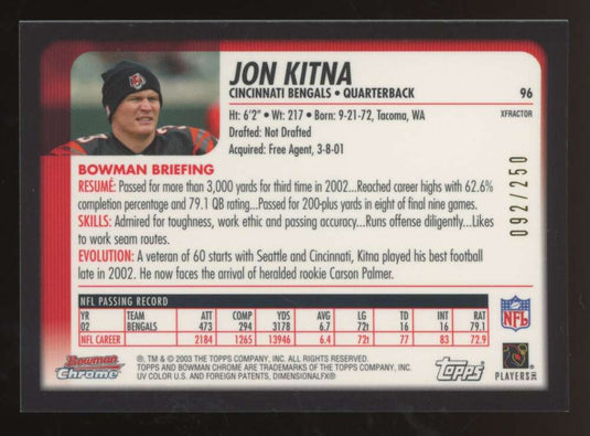 2003 Bowman Chrome Xfractor Jon Kitna 