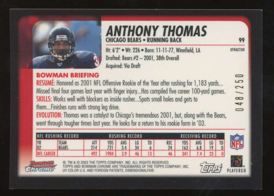 2003 Bowman Chrome Xfractor Anthony Thomas 