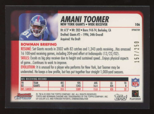 2003 Bowman Chrome Xfractor Amani Toomer 