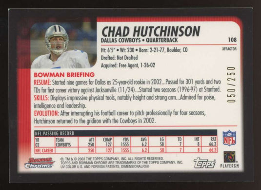 2003 Bowman Chrome Xfractor Chad Hutchinson 