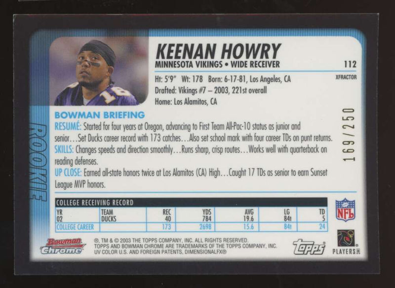 Load image into Gallery viewer, 2003 Bowman Chrome Xfractor Keenan Howry #112 Minnesota Vikings /250 Image 2
