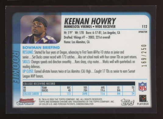 2003 Bowman Chrome Xfractor Keenan Howry 