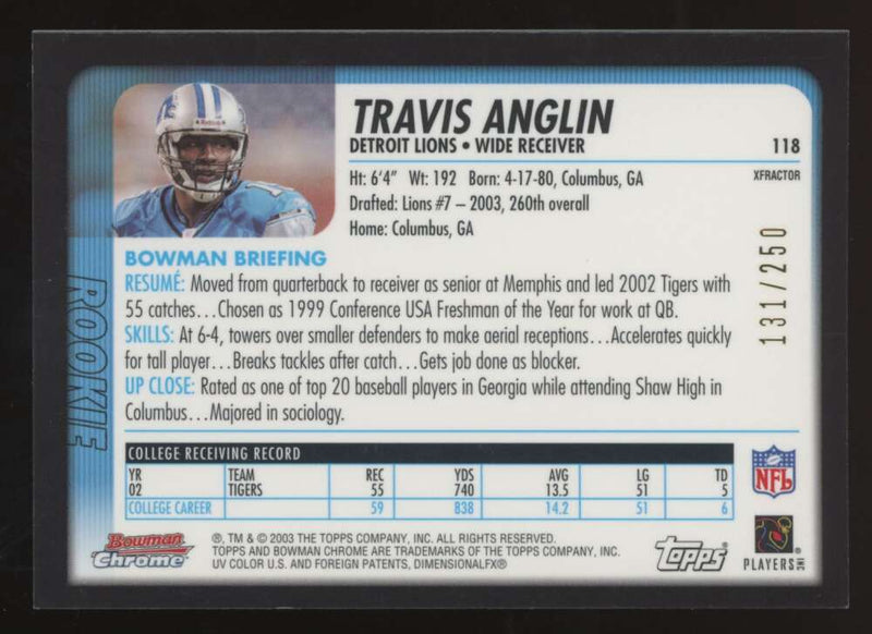 Load image into Gallery viewer, 2003 Bowman Chrome Xfractor Travis Anglin #118 Detroit Lions /250 Image 2
