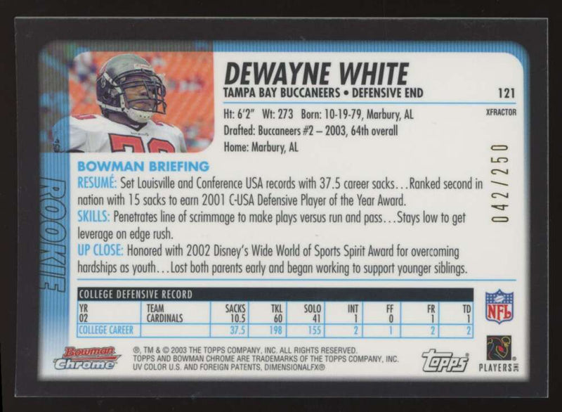 Load image into Gallery viewer, 2003 Bowman Chrome Xfractor DeWayne White #121 Tampa Bay Buccaneers /250 Image 2
