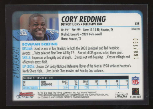 2003 Bowman Chrome Xfractor Cory Redding