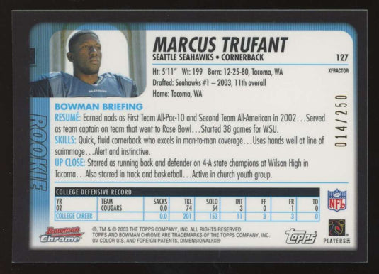 2003 Bowman Chrome Xfractor Marcus Trufant 