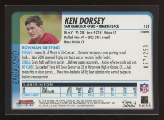 2003 Bowman Chrome Xfractor Ken Dorsey 