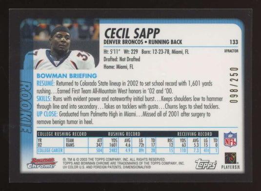 2003 Bowman Chrome Xfractor Cecil Sapp