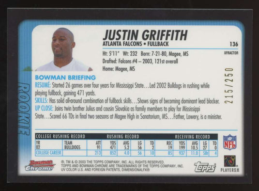 2003 Bowman Chrome Xfractor Justin Griffith 