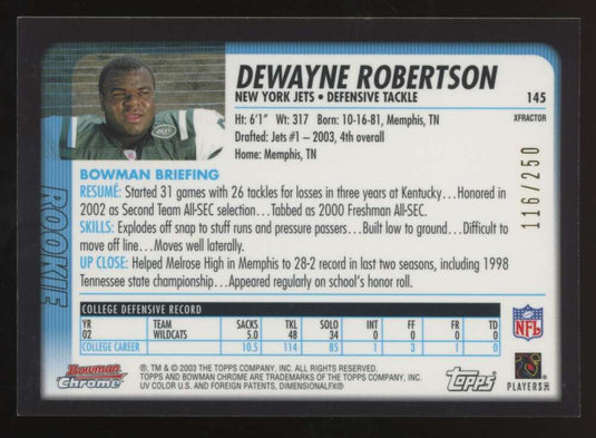 2003 Bowman Chrome Xfractor DeWayne Robertson