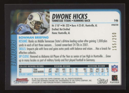 2003 Bowman Chrome Xfractor Dwone Hicks