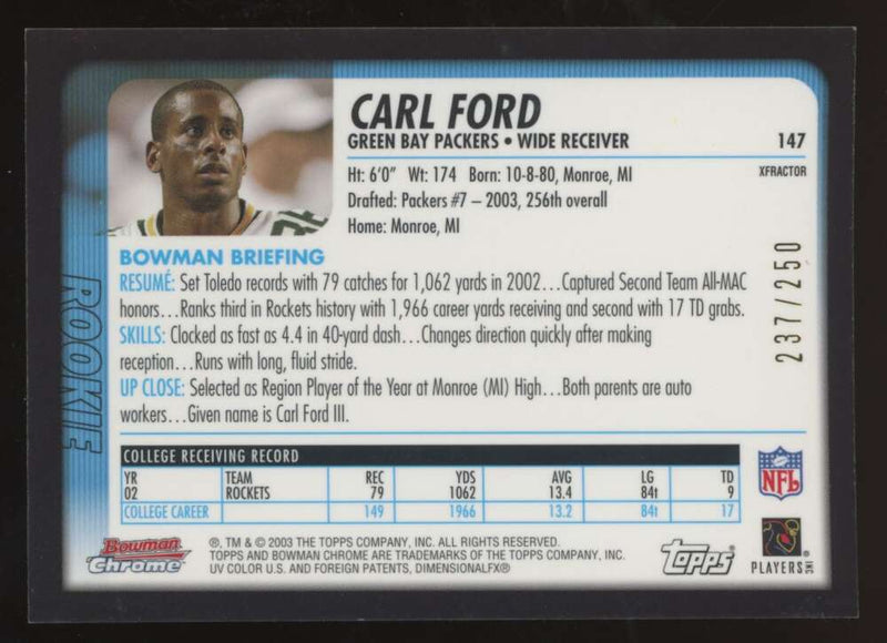 Load image into Gallery viewer, 2003 Bowman Chrome Xfractor Carl Ford #147 Green Bay Packers /250 Image 2
