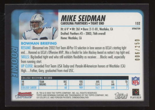 2003 Bowman Chrome Xfractor Mike Seidman