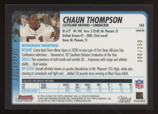 2003 Bowman Chrome Xfractor Chaun Thompson 