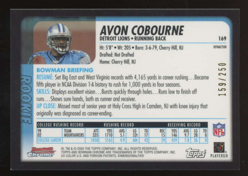 Load image into Gallery viewer, 2003 Bowman Chrome Xfractor Avon Cobourne #169 Detroit Lions /250 Image 2
