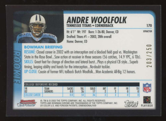 2003 Bowman Chrome Xfractor Andre Woolfolk 