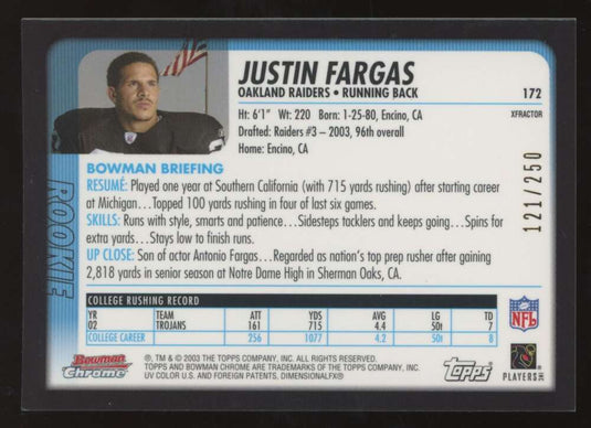 2003 Bowman Chrome Xfractor Justin Fargas